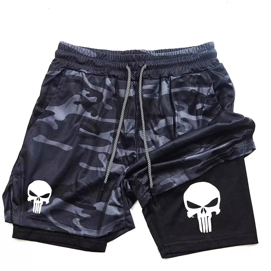 Print 2 in 1 Performance Shorts for Men Athletic Quick Dry Shorts with Phone Pocket Summer Gym Workout Running Shorts RL0302