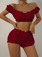 Sexy Lingerie Ruffles Floral Embroidery Women's Underwear Off Shoulder Sexy Bra Set Comfortable Cotton Intimate Underwear Set