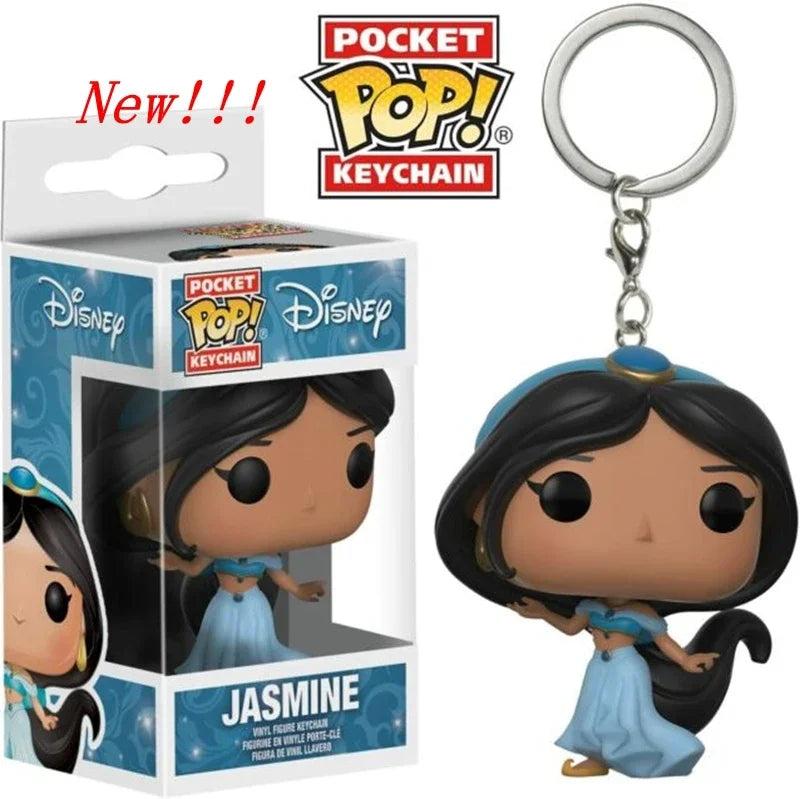 New FUNKO Keychains Disney Demona Princess Bella Ariel Alice Anna Elsa Bell Jack Sally stitch Action Figure Toys Ornaments