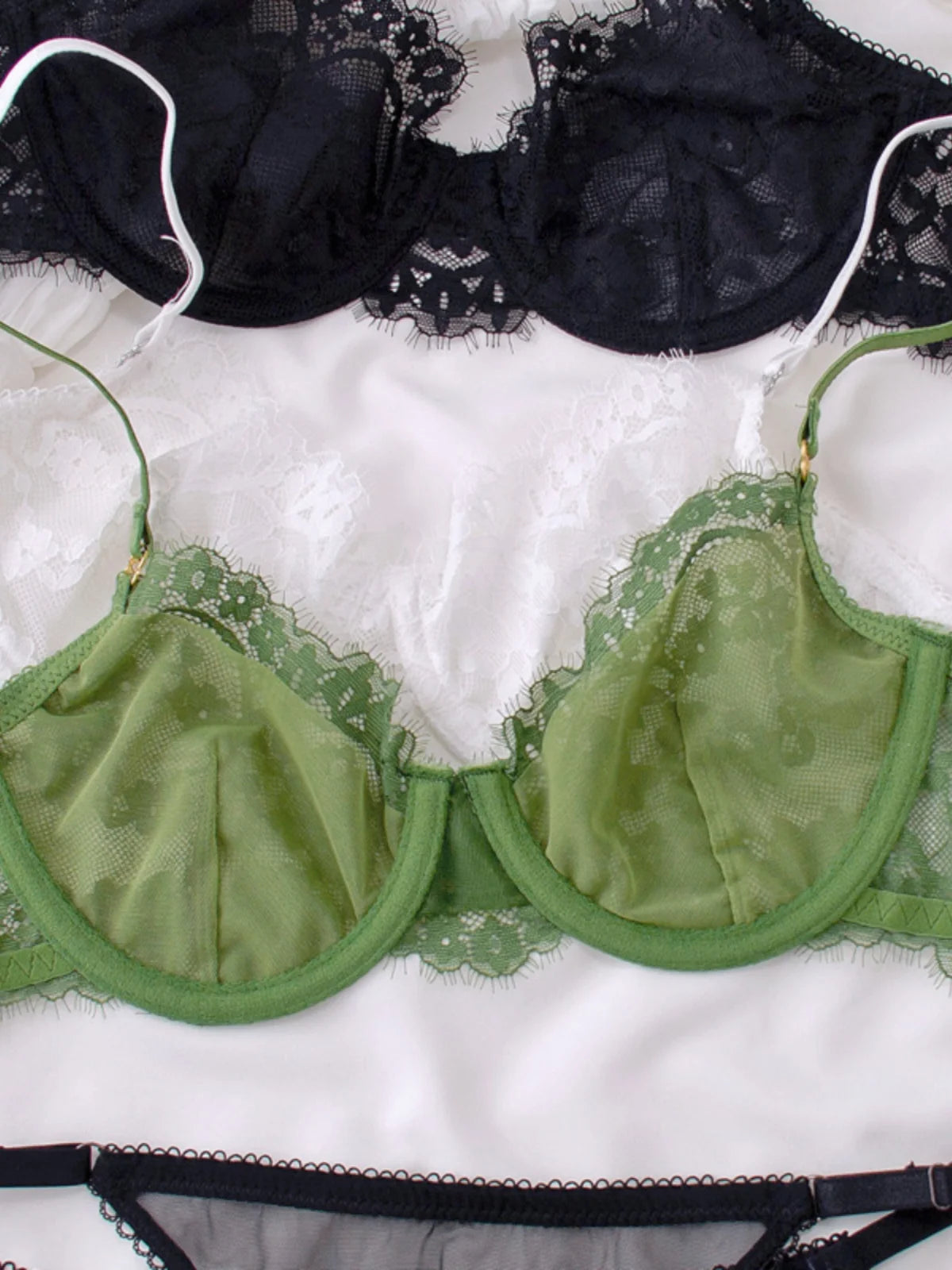 Sexy thin lace lingerie briefs sets women large size bras with steel ring see-through underwear set bra set Secondary image