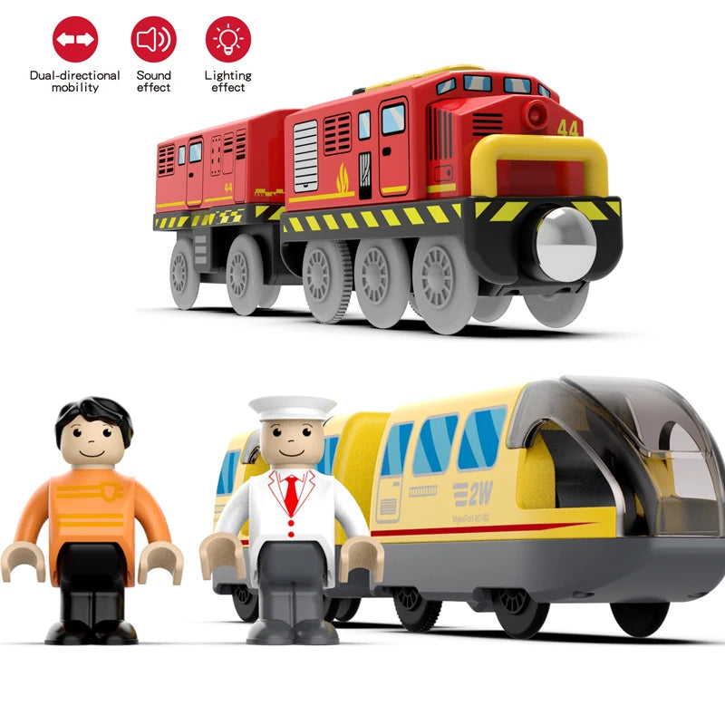Kid Magnetic Electric Train Car Locomotive Wooden Track Slot Diecast Railway with Two Carriages Train Wood Toy Biro Leduo Track Ürün ana görseli