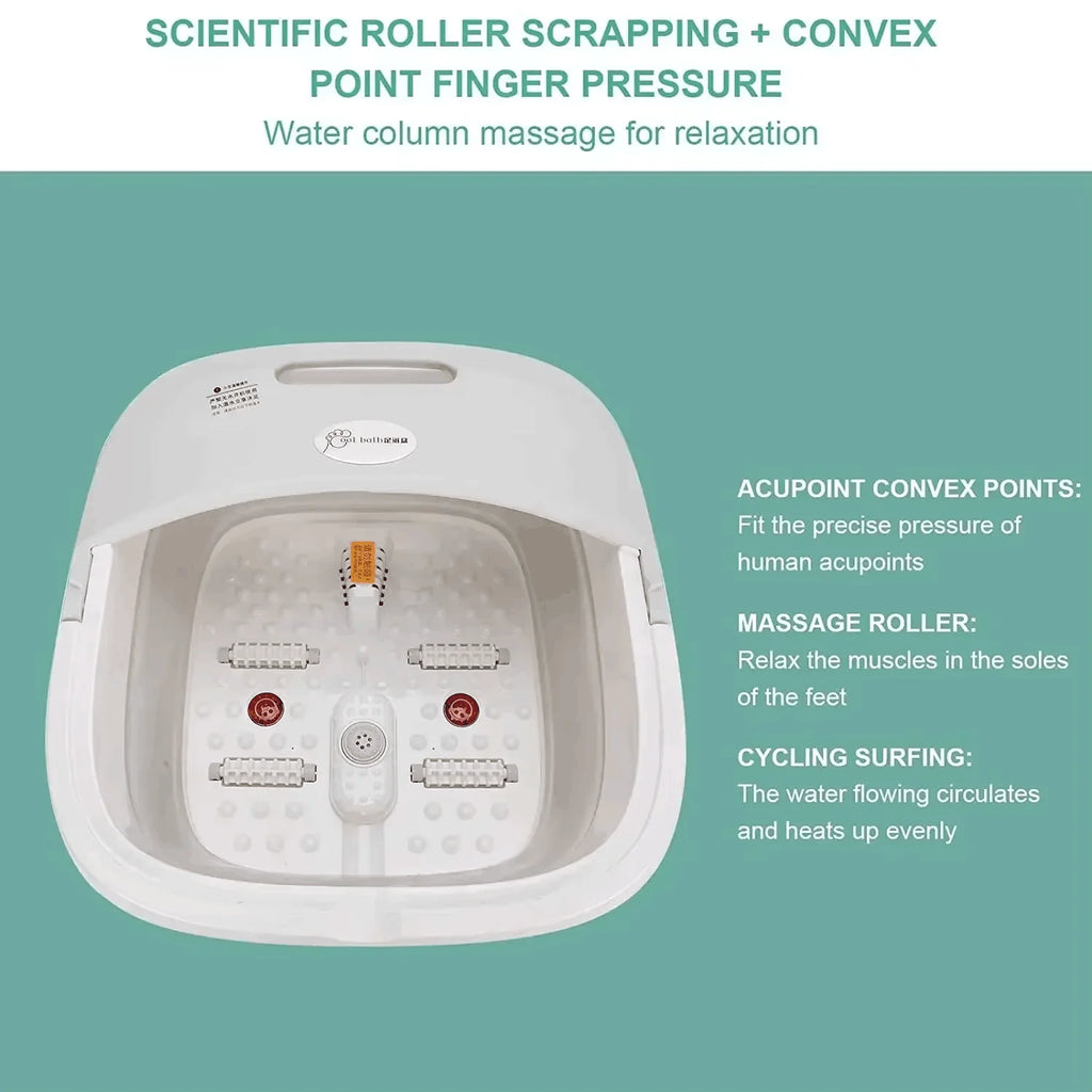 Folding Foot Bath Massager with Heat Vibration 4 Rollers Temperature Control Wireless Remote Foot Spa for Pain Relief Home Use