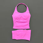 2pcs Sports Set Women Backless Tank Tops High Waist Scrunch Seamless Shorts Fitness Clothes Activewear Workout Sets Gym Suit