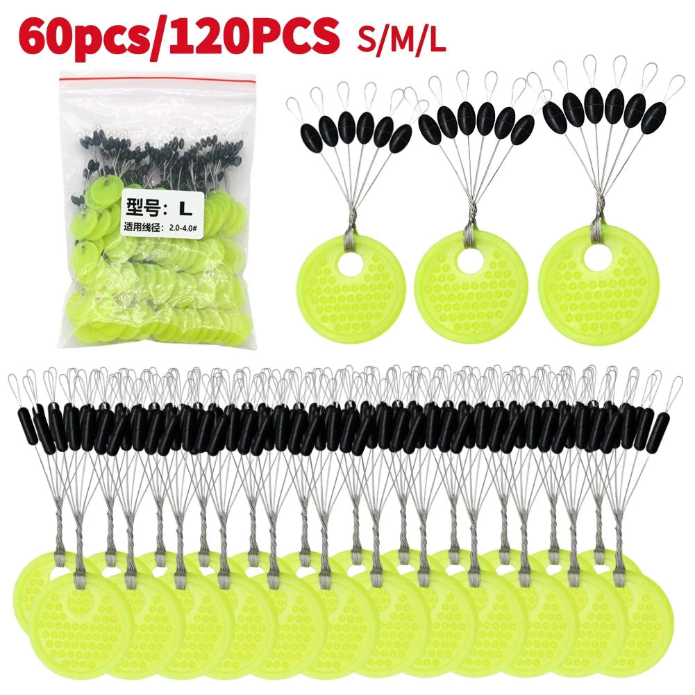60/120PCS 10/20 Group Set Rubber Silicon Space Bean Sea Carp Fly Fishing Black Rubber Oval Stopper Fishing Float Fishing Bobber Ürün ana görseli