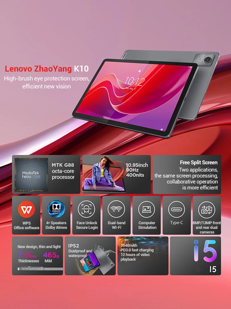 Global Rom Lenovo Tab K10 M11 Wifi LTE MTK Helio G88 Zhaoyang Multi Language 10.95-inch 90hz 400nits Face Recognition 7040mAh