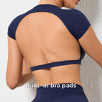 Hearuisavy Summer Customizable Sports Shirts Workout Sportswear Backless Yoga Clothing Chest Pads Sport Crop Tops Gym Top Women