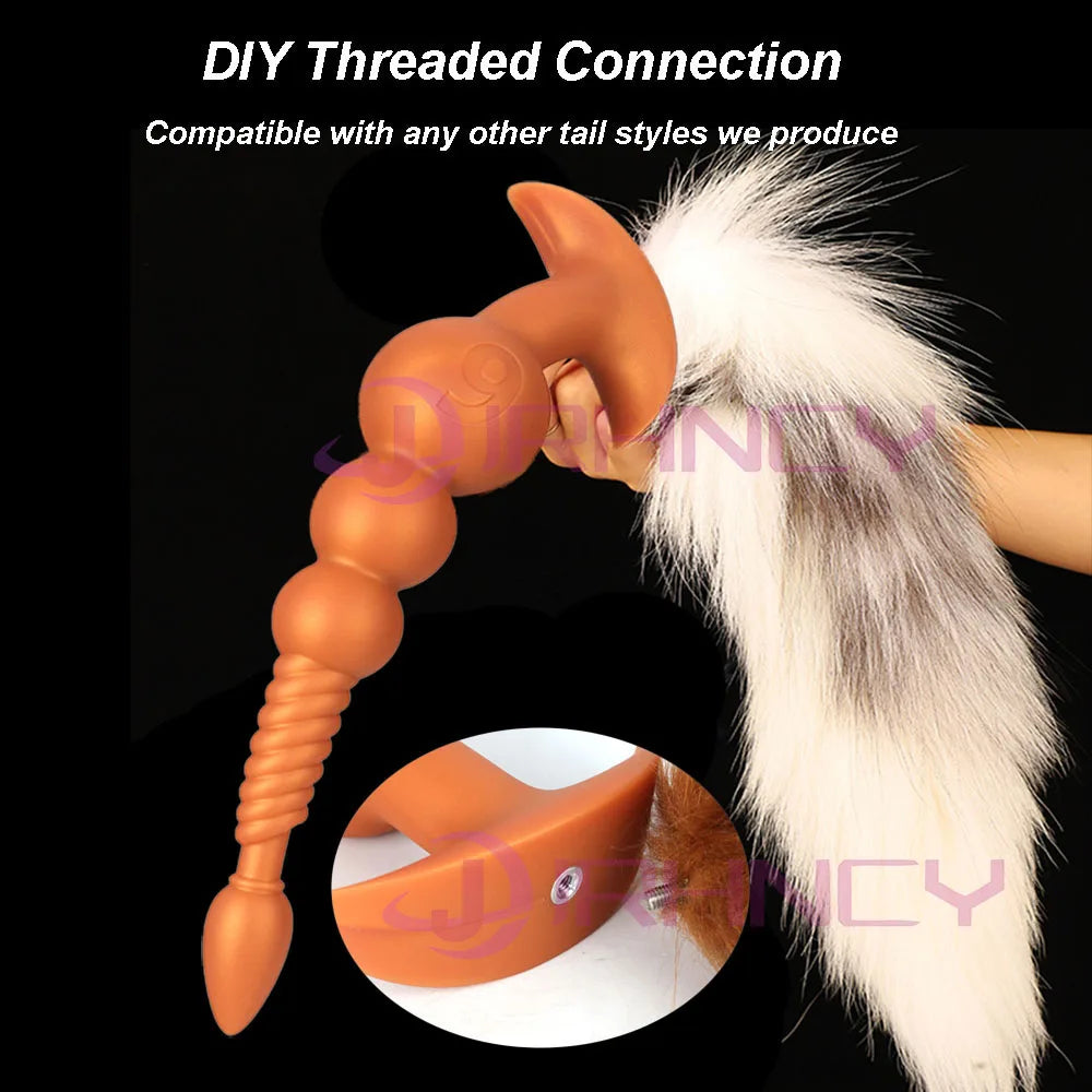 3-10cm Huge Anal Plug with Tail Sex Toys for Adult Games Couples DIY Cosplay Big Butt Plug Silicone Soft Long Anal Beads Women