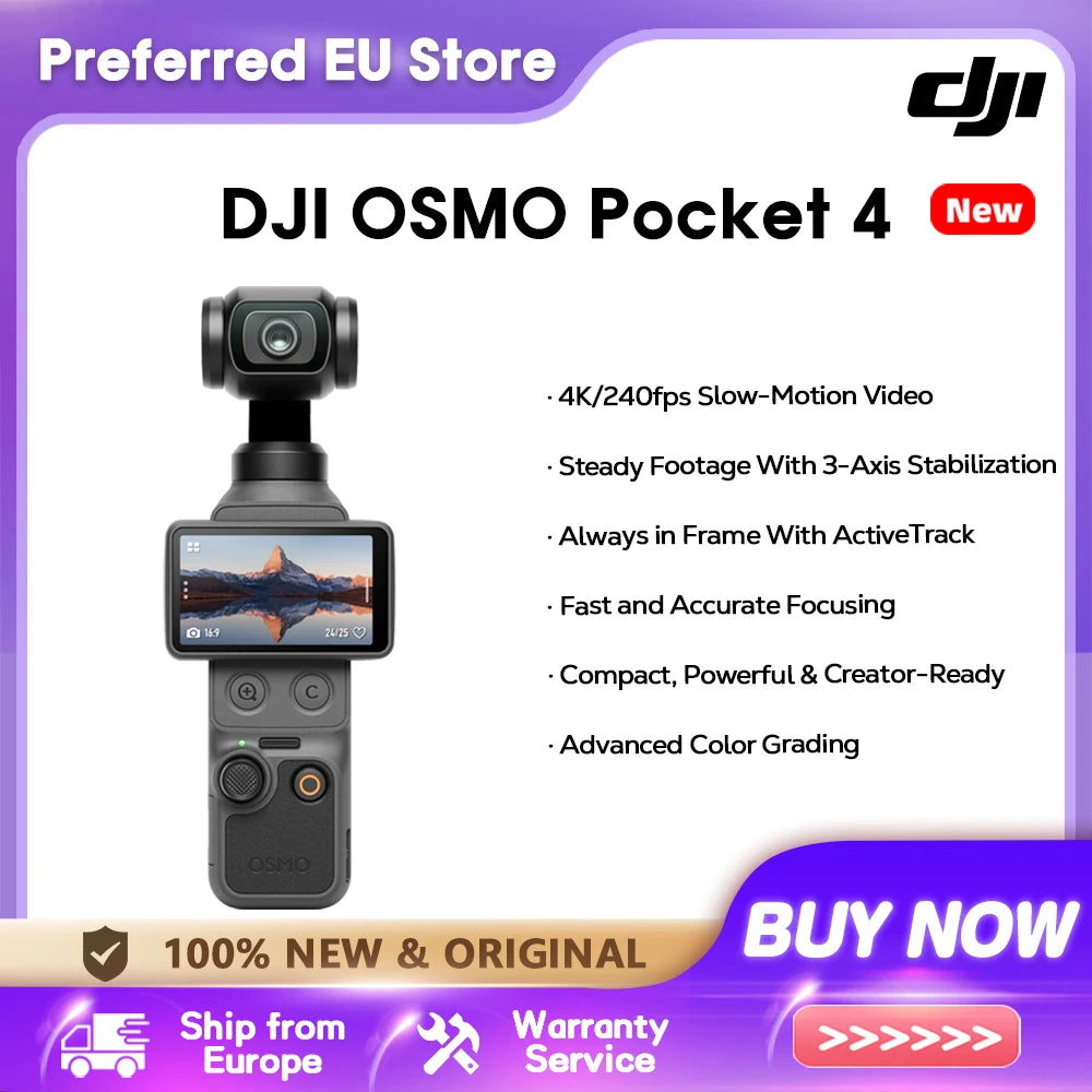 DJI Osmo Pocket 4 Pocket Gimbal Vlog Camera 1″ CMOS & 4K/240fps  3-Axis Stabilization 2× Lossless Zoom 107GB Built-in Storage 2" Rotatable Screen Video Camera for Photography New Original Ürün ana görseli