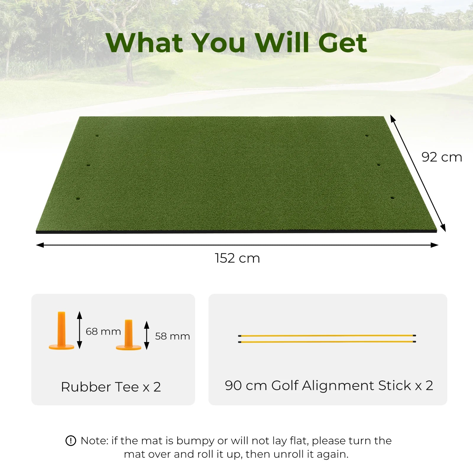 Golf Hitting Mat, 5 ft x 3 ft Artificial Turf Golf Practice Mat w/ 2 Golf Rubber Tees & 2 Alignment Sticks, Portable Golf Secondary image