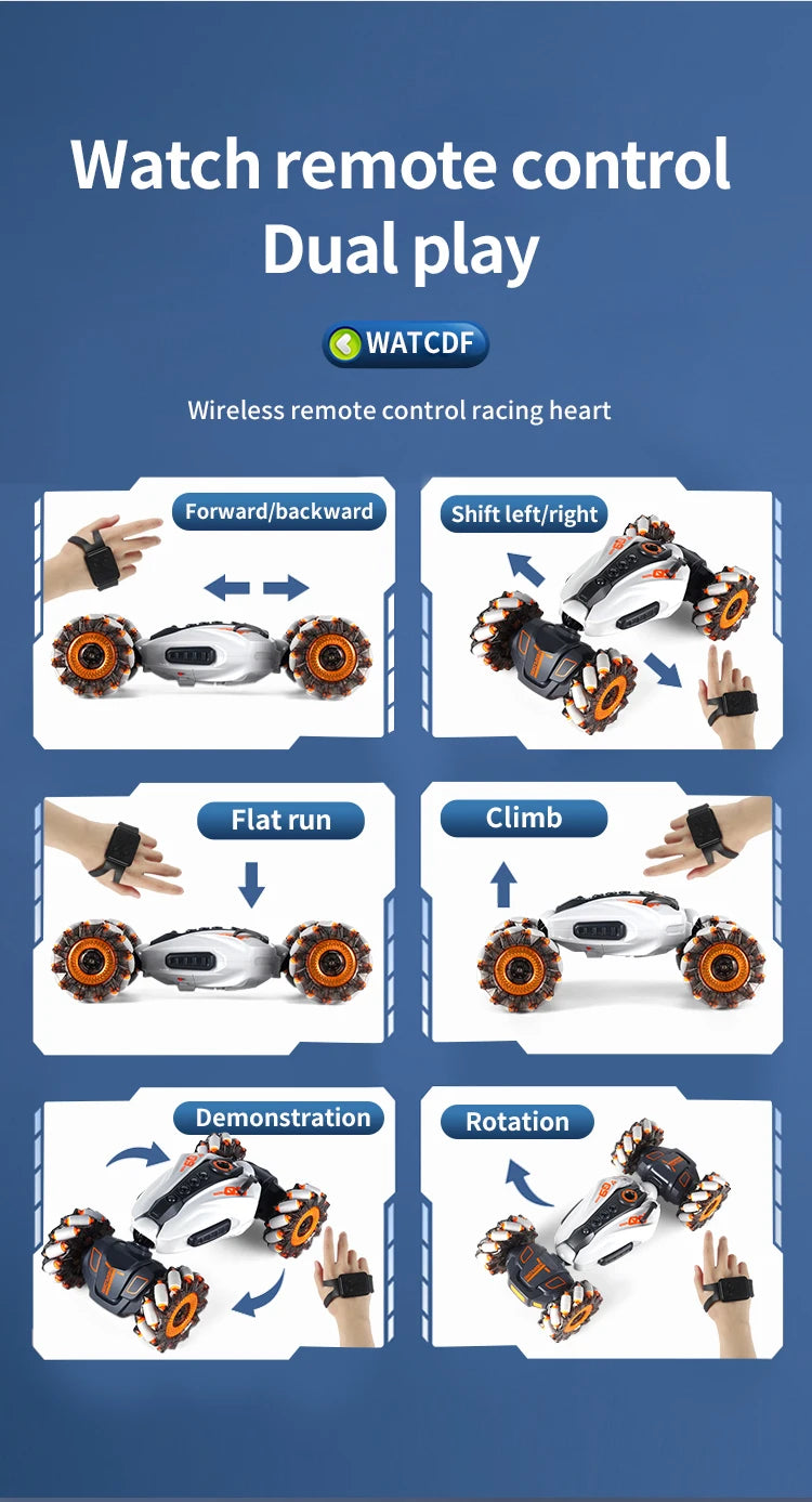 4WD RC Drift Car With Music Led Lights 2.4G Gesture Radio Remote Control Spray Stunt Car 360° Rotating Climbing Car Toys Gift