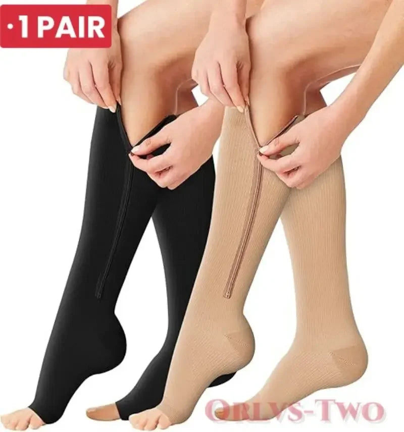 Zipper Compression Socks Men Women Knee Maternity High Socks Anti-Fatigue Stretchy Sox Outdoor Running Hiking Sports Socks