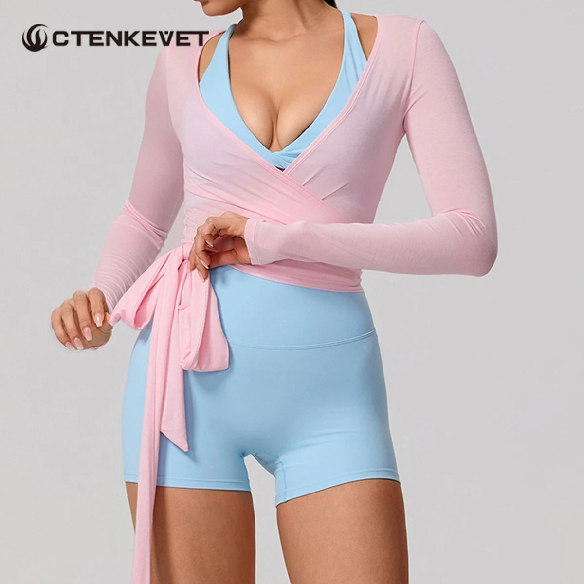New Summer Women's Yoga Long Sleeve One Piece Strap Yoga Clothing Female Training Premium Ballet Wrap TopsWoman Gym Sports Top Ürün ana görseli