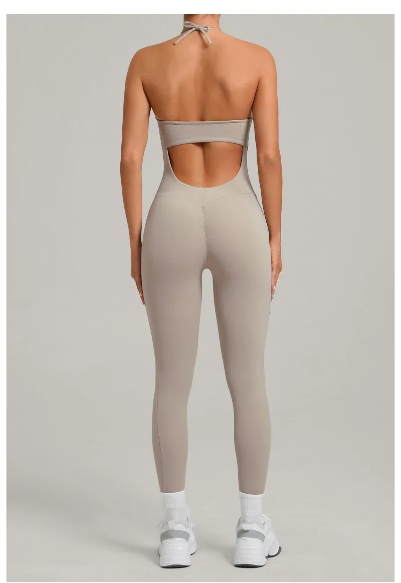 Women's Yoga Jumpsuits Sports Fitness One-piece Beauty Back Strap Pocket Hip-lifting Slim Fit Running Workout Training Bodysuits