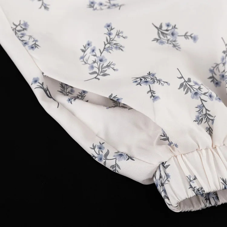 Casual Beige Print Women's Two Pieces Set Fashion Stand Collar Wrist Sleeve Ruffled Shirts And High Waisted Shorts Suit Woman