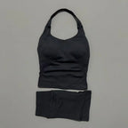 2pcs Sports Set Women Backless Tank Tops High Waist Scrunch Seamless Shorts Fitness Clothes Activewear Workout Sets Gym Suit