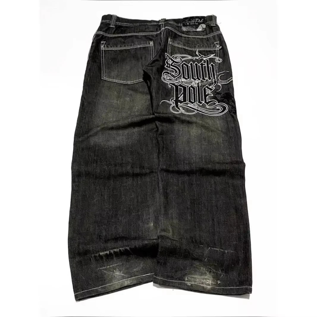 American Y2K Street Trend Letter Embroidered Loose Jeans Men Harajuku New Hip Hop Oversized Wide-leg Pants Unisex Mopping Jeans Ürün ana görseli