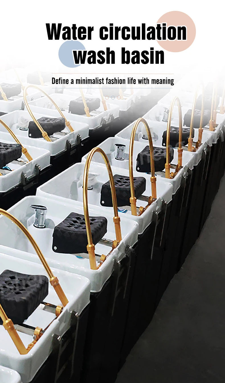 Salon Shampoo Chair With Ceramic Sink, Head Spa Fumigation Washing Station, Modern Bathroom Spa Furniture