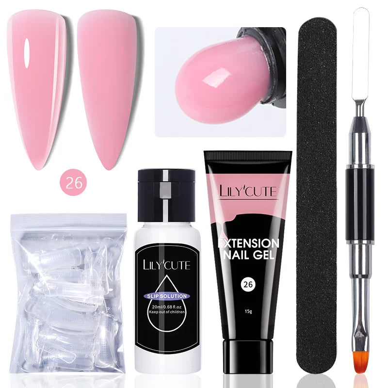 LILYCUTE 15ml Extension Gel Nail Polish Set Quick Nail Prolong With Extend Mold Nail Tips Acrylic Solution Manicure Tools Kit