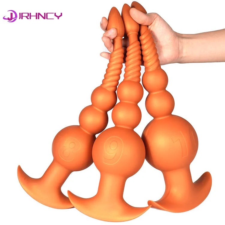 3-10cm Huge Anal Plug with Tail Sex Toys for Adult Games Couples DIY Cosplay Big Butt Plug Silicone Soft Long Anal Beads Women