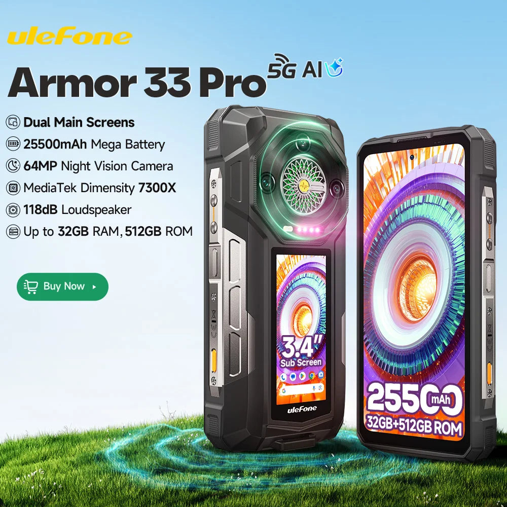 【World Premiere】Ulefone Armor 33 Pro 5G Rugged Phone 25500 mAh 512GB ROM 120Hz 6.59”3.4" Rear Screen NFC Android Smartphone Main image
