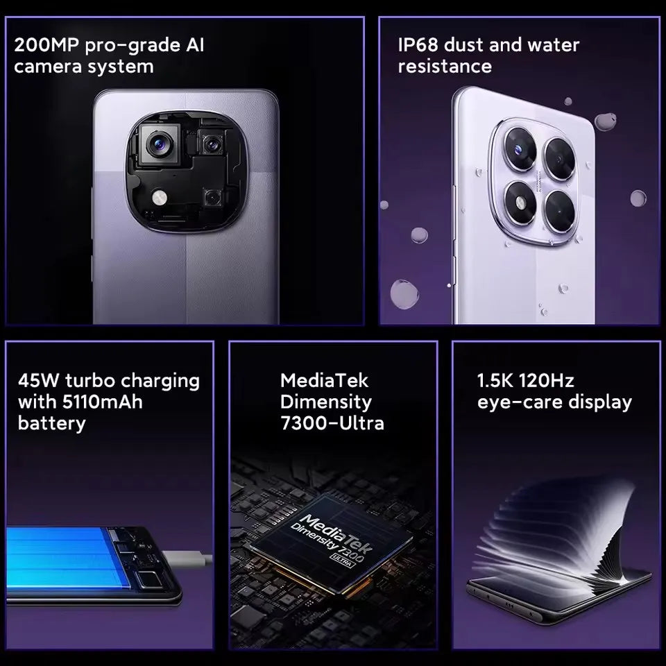 Xiaomi Redmi Note 14 Pro 5G Smartphone NFC Dimensity 7300-Ultra 6.67" 120Hz 1.5K Display 200MP Camera 45W Charge Battery 5100mah
