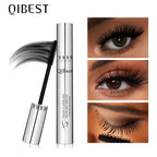 QIBEST 4D Black Mascara Waterproof Lengthening Curling Eye Lashes Rimel Mascara Silk Fiber Women Mascara Extra Volume 5g Makeup