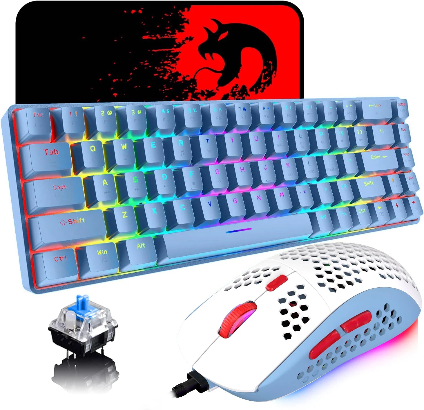 65% Wired Gaming Mechanical Keyboard and Mouse Combo,Mini 68 Keys,RGB Backlight, Lightweight RGB Honeycomb Optical Mouse Ürün ana görseli
