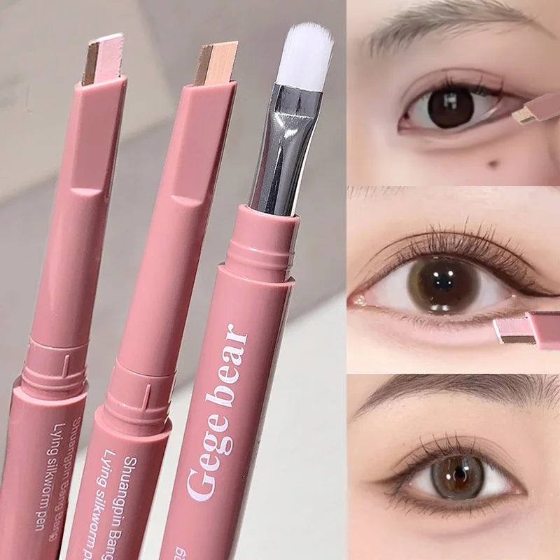 Double Ended Lying Silkworm Pencil 2 in1 Highlighter Nude Lower Eyelid Contour Aegyo-sal Eyeliner Makeup Stick with Detail Brush Ürün ana görseli