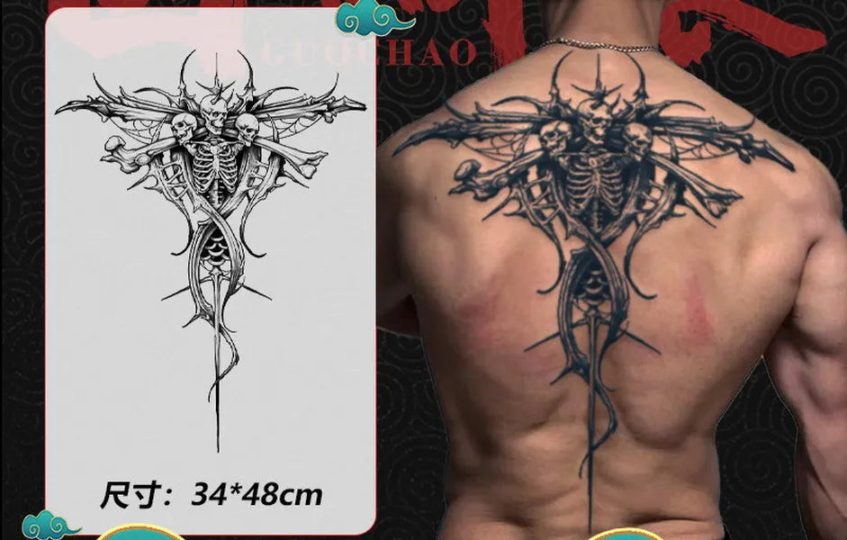 Magic Juice Ink Waterproof Tattoo Stickers Full Back Large Size Herbal Juice Temporary Tattoos Men Body Art Dragon Tiger