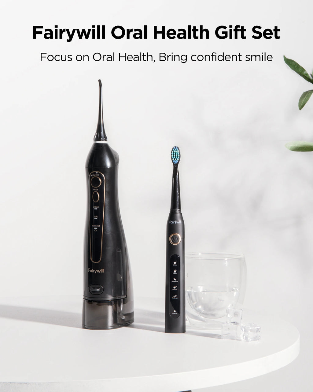 Fairywill Water Dental Flosser Teeth Portable Cordless USB Oral Irrigator Cleaner IPX7 Waterproof Electric Toothbrush Set Home