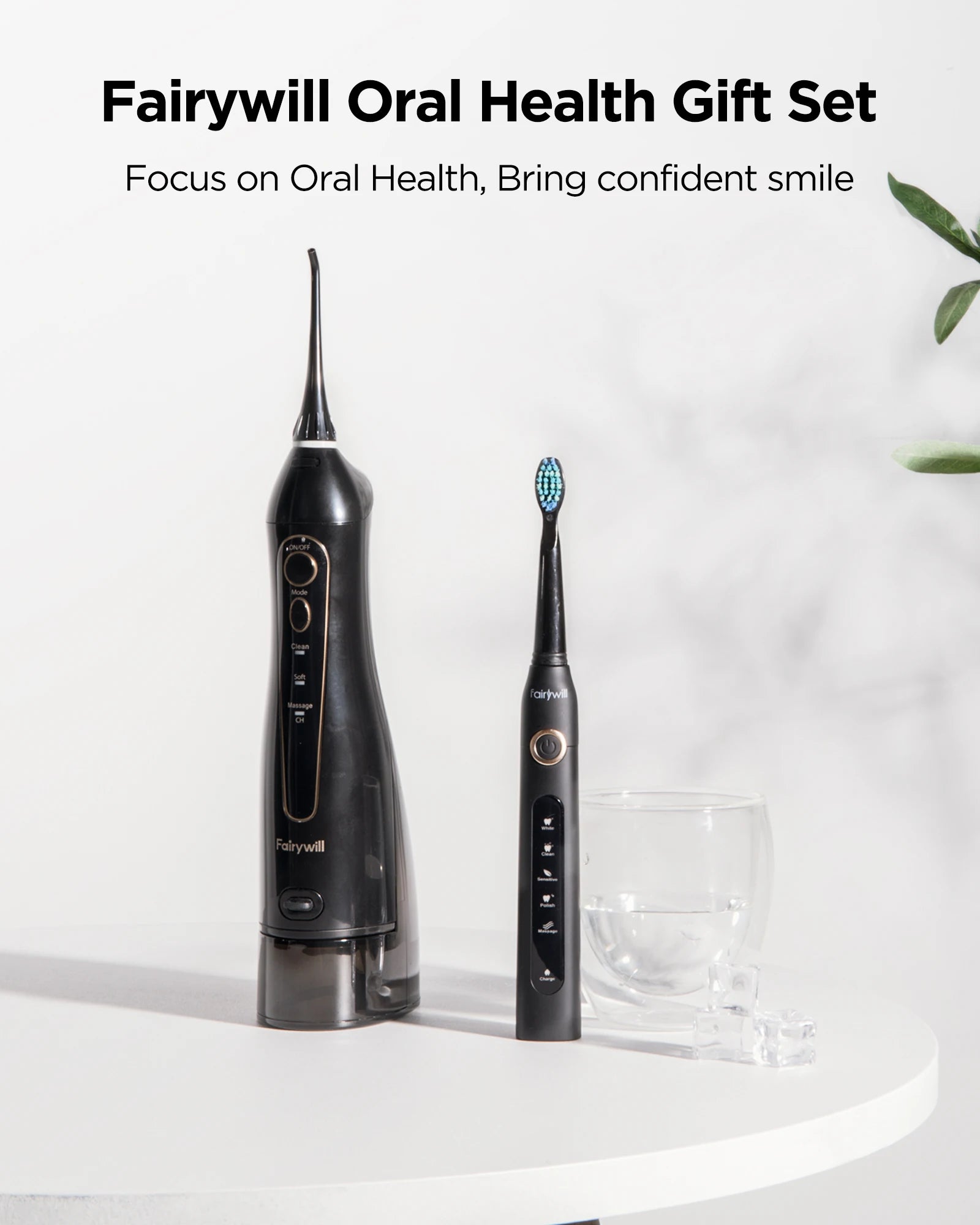 Fairywill Water Dental Flosser Teeth Portable Cordless USB Oral Irrigator Cleaner IPX7 Waterproof Electric Toothbrush Set Home