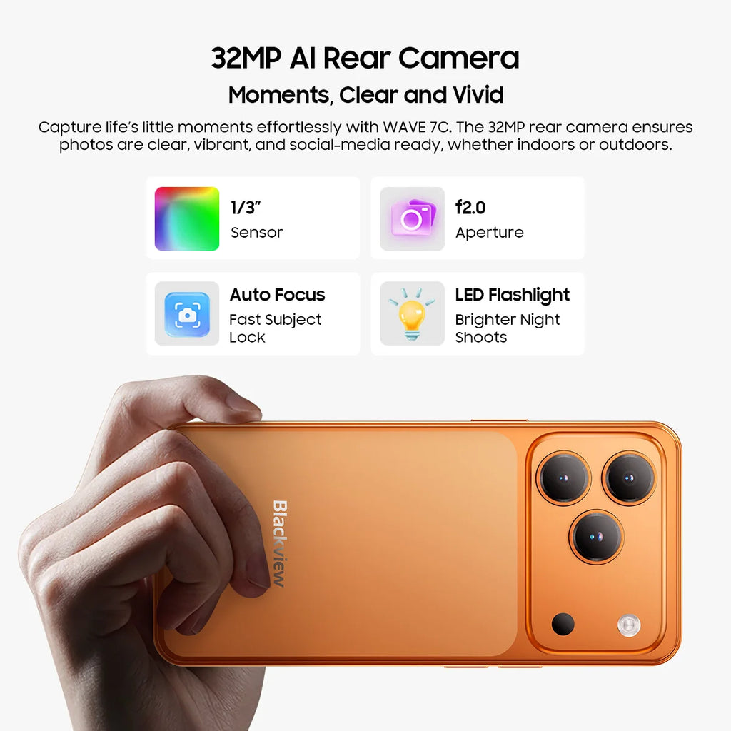 Blackview WAVE 7C Smartphone 6.56'' HD+IPS 5000mAh Battery 16GB(4+12)+64GB Unisoc Cell Phone 32MP+13MP 4G Android 16 Dual SIM