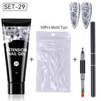 LILYCUTE 15ml Extension Gel Nail Polish Set Quick Nail Prolong With Extend Mold Nail Tips Acrylic Solution Manicure Tools Kit