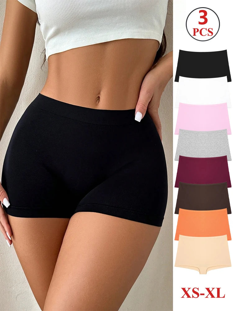 FINETOO 3PCS Women's Cotton Boyshort Panties Breathable Low Waist Solid Colors Underwear Female Casual Sports Boxers Underpants Ürün ana görseli