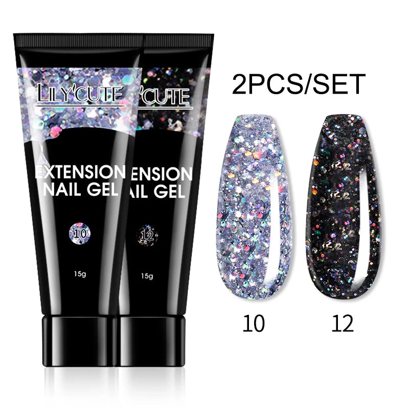 LILYCUTE 15ml Extension Gel Nail Polish Set Quick Nail Prolong With Extend Mold Nail Tips Acrylic Solution Manicure Tools Kit