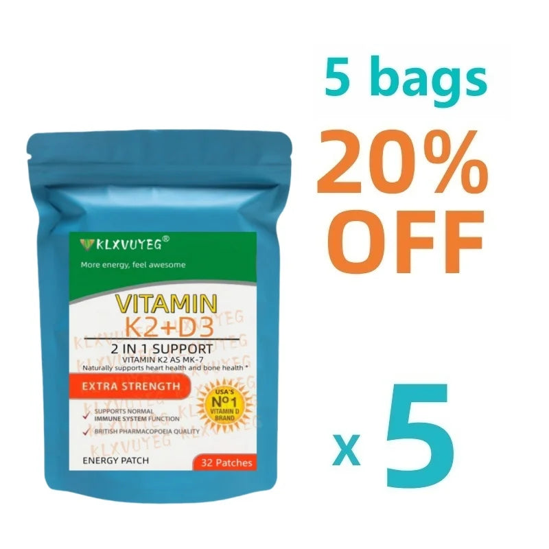 Vitamin K2 (MK7) with D3 Patches 9 Week Supply, Contains Vitamin D & K Complex Premium Non GMO, Biotin, Vitamin D3