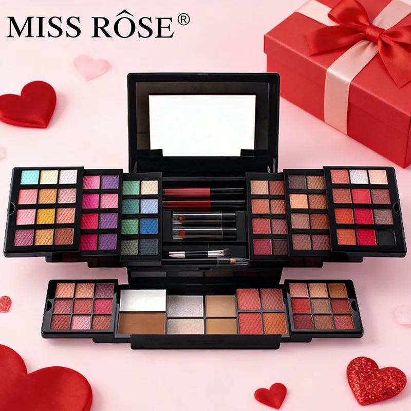 MISS ROSE 104 Color Eye Shadow Powder Puff High Gloss Lipstick Mirror Makeup Durable Easy Makeup Multi-Function Makeup Set Ürün ana görseli