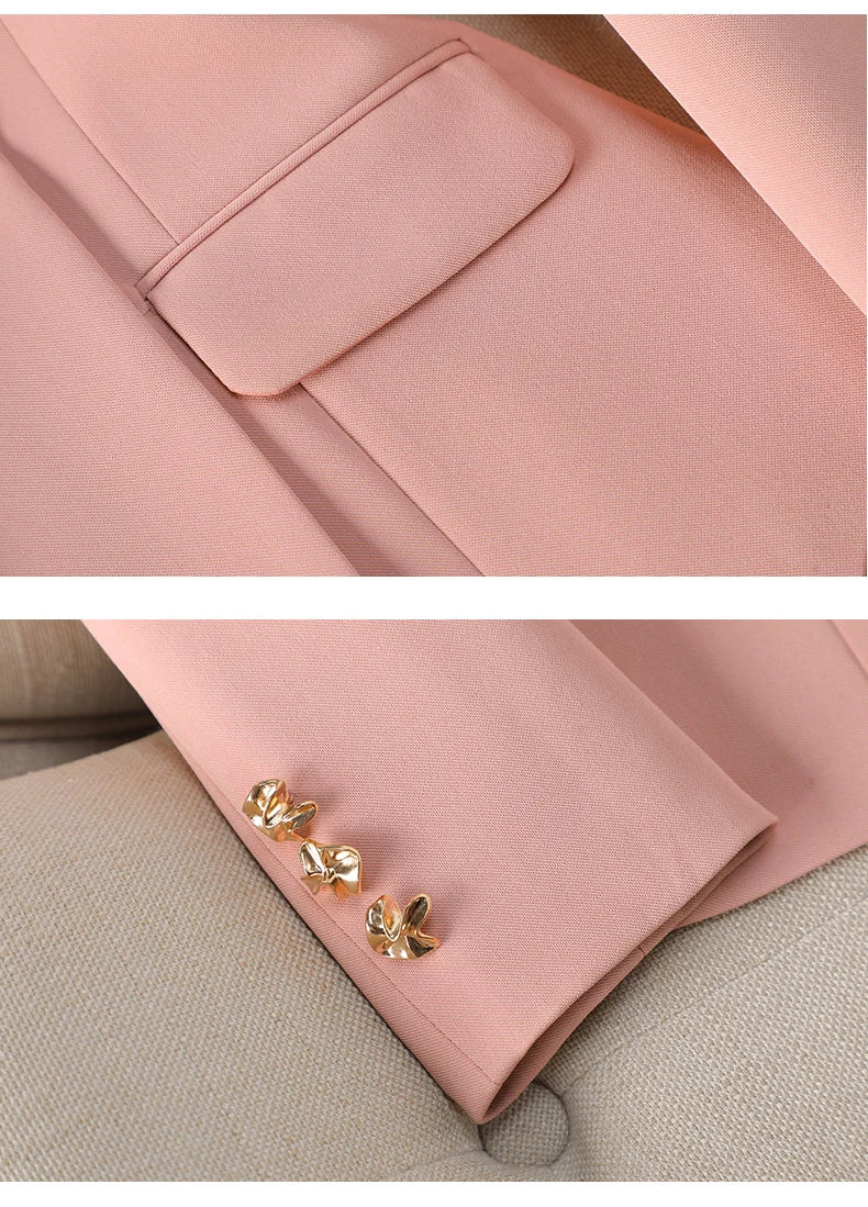 NAVIU New 2024 Women Pant Suits Pink Blazer And Jacket Set Office Ladies Work Business Uniform Female Pantsuit OL Style Beige