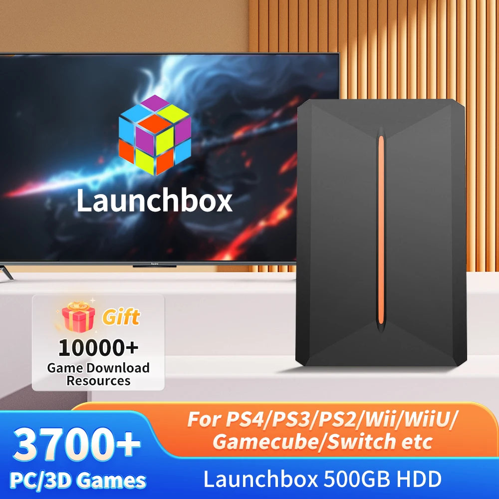 Launchbox 500GB Game Hard Drive Portable Gaming HDD with 3700+PC/3D Games for PS4/PS3/PS2/Wii/WiiU/Switch Game Console for PC Ürün ana görseli