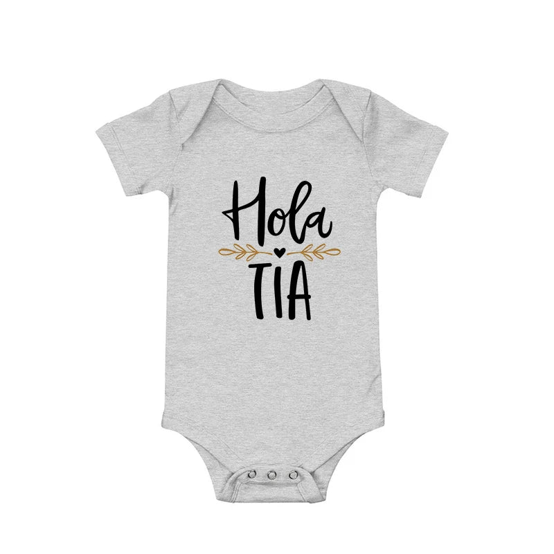 Hola Tio Tia Pregnancy Announcement Baby Bodysuit Jumpsuit Infant Clothing Casual Overalls Pregnancy Gift for New Aunt Uncle