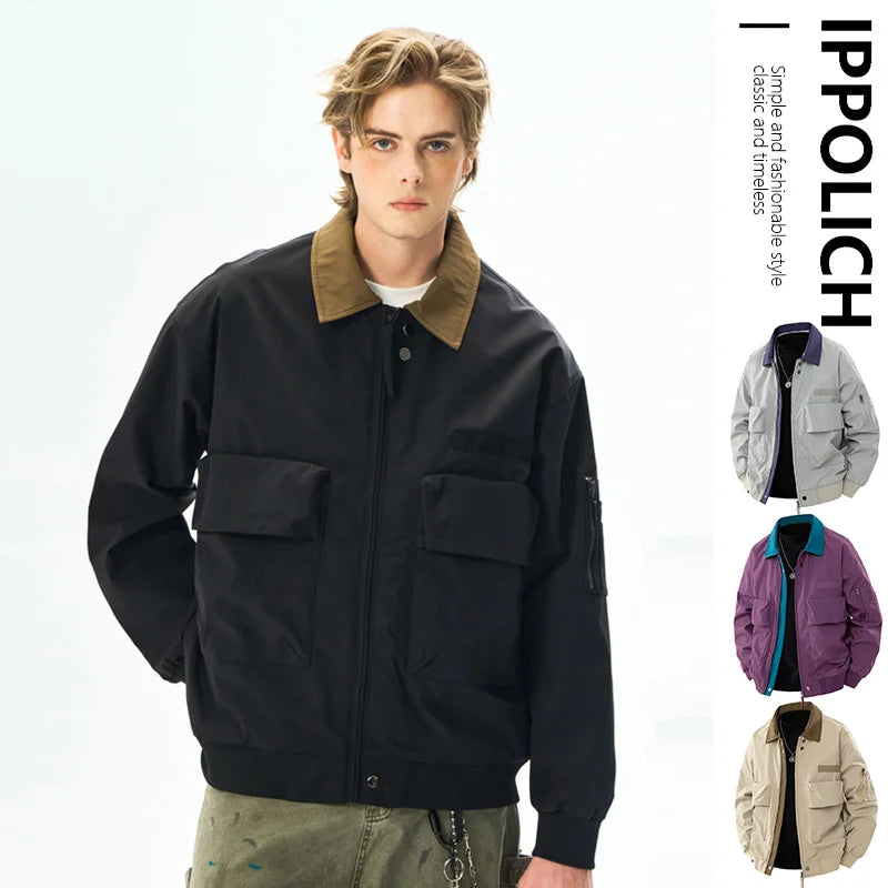 Men's Spring Casual Blazer Jacket Turn-Down Collar Stylish Versatile Office Wear Lightweight Coat Trendy Man Large Pocket Jacket Ürün ana görseli
