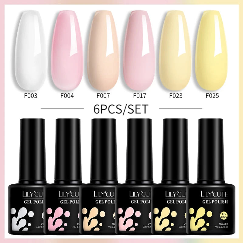 LILYCUTE 6PCS Gel Nail Polish Set Summer Neon Nail Gel Kits For DIY Nail Vernis Semi Permanent UV Lamp Gellak Nail Varnish Set