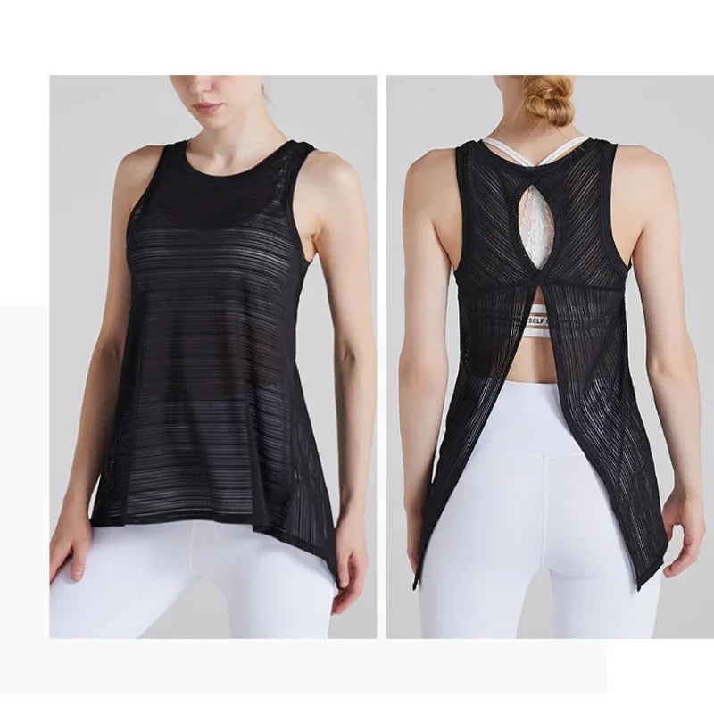 Sexy Sleeveless Backless Sports T-Shirt Women's Gym Tank Top Loose Sportswear Breathable Workout Tank Top Fitness Yoga Dance
