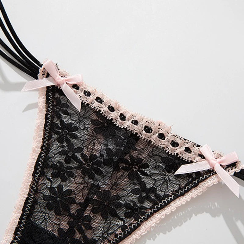 Lace Bow Panties sexy female lingerie Daily Wear Home Wear Solid underwear women Low Waist Panties Breathable трусы женские Ürün ana görseli