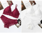 Women Push-Up Bra Set Sexy Lingerie Floral Lace Wire Free Bralette Low Rise Panties Sexy Briefs Female Underwear Intimates