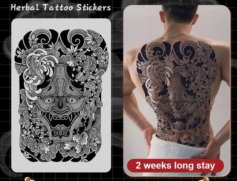 Magic Juice Ink Waterproof Tattoo Stickers Full Back Large Size Herbal Juice Temporary Tattoos Men Body Art Dragon Tiger