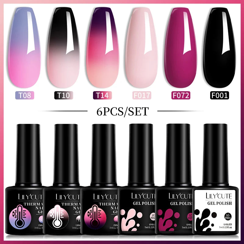 LILYCUTE 7ML 6PCS Neon Gel Nail Polish Set fluorescent Series Color Changing Semi Permanent Soak Off Manicure kit Nail Art Gel