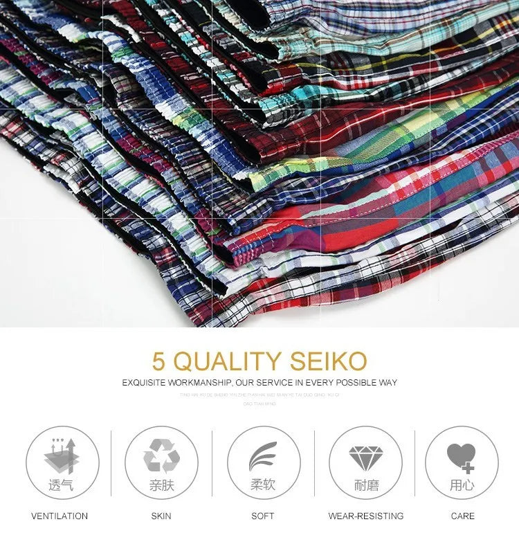 High Quality Brand 4-Pack Men's Boxer Shorts Woven Cotton 100% Classic Plaid Combed Male Underpant Loose Breathable Oversize