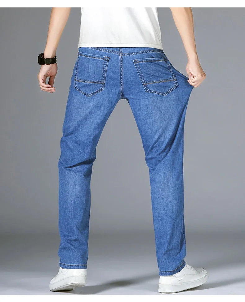 Man Pants Office Business Jeans Men Classic Blue Black Cotton Stretch Straight Denim Pants Male Brand Trousers