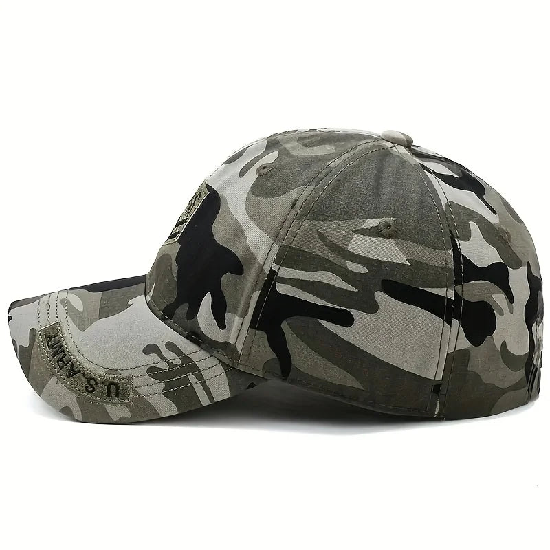 Outdoor Men's Camouflage Hat Trendy Embroidered Baseball Cap UV Protection Sun Hat Peaked Cap Military Cap For Fishing Hiking
